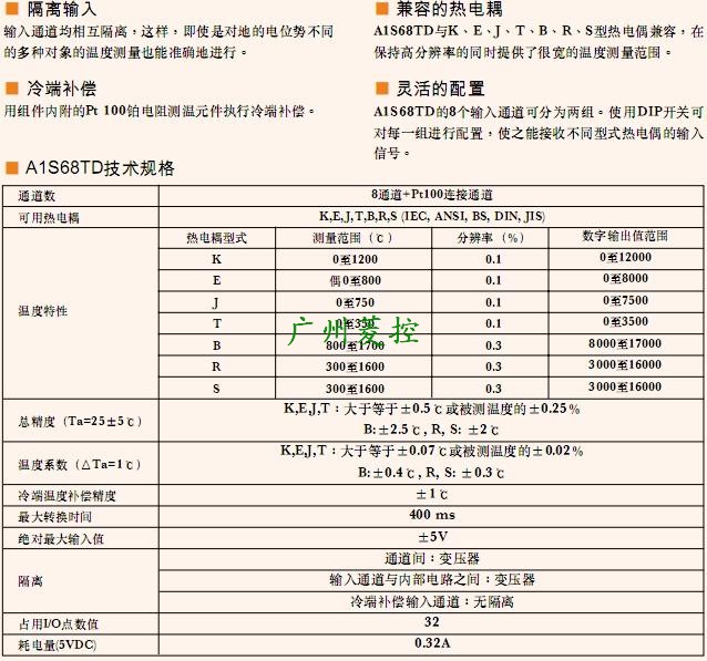 三菱熱電偶輸入模塊A1S68TD介紹